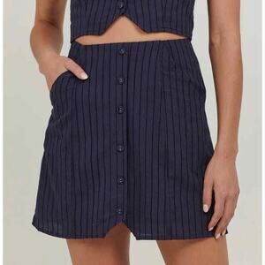 Charlie Holiday Skirt 8 Navy Blue Stripe Mini Camila Pinstripe Cotton Preppy